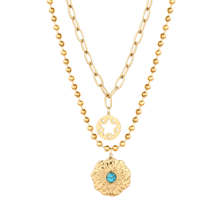 Wholesale stainless steel natural turquoise necklace