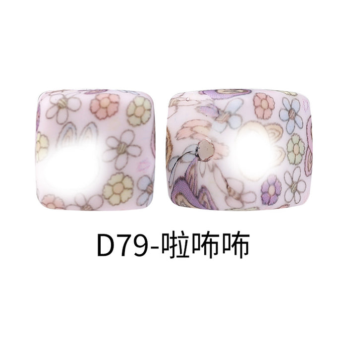 Wholesale Random 100pcs Watermark cube silicone beads jewelry beaded bracelet accessories square printed silicone beads