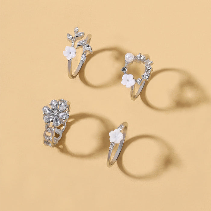 Wholesale Fresh diamond inlaid flower ring alloy ring set bracelet