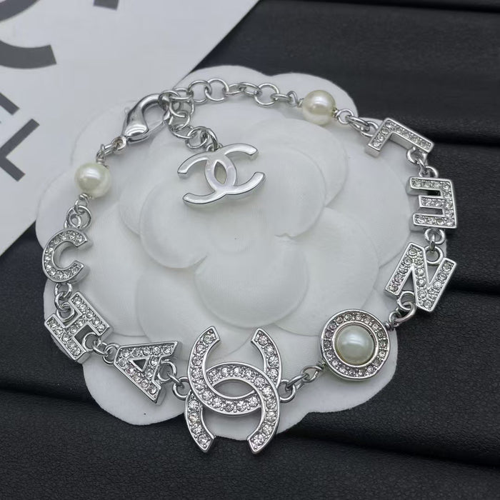 Wholesale Double C letter enamel camellia pearl long necklace