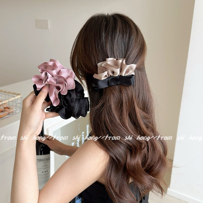 Wholesale Temperament satin bow hem women's high skull top high ponytail vertical clip high-end horizontal clip hair new