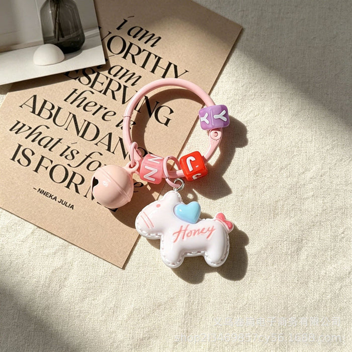 Wholesale Dopamine Color Cartoon Pony Keychain Bell Pendant Cute Animal Bag Charm DIY Fuse Bead Craft Fashion Accessory Gift