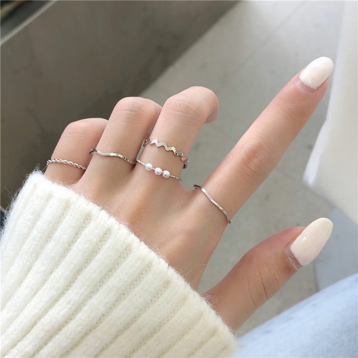Wholesale Minimalist wave shaped ring, personalized ring, niche design, temperament, tail ring set