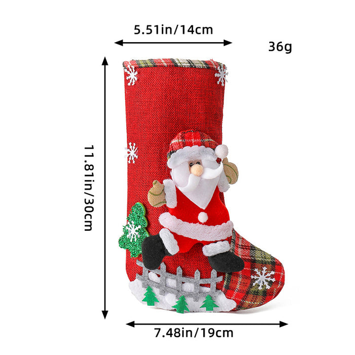 Wholesale Linen Christmas Stocking Fence Christmas Gift Bag Christmas Tree Ornament Candy Bag Ornament