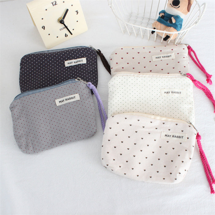 Wholesale Polka Dot Coin Purse Cotton Canvas Drawstring Pouch Stylish Wristlet Bag For Women Everyday Trendy Accessory