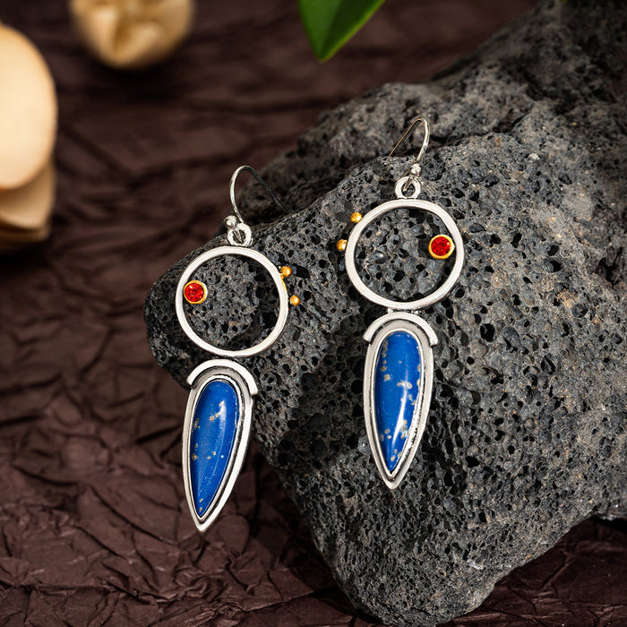 Wholesale Artistic retro style geometric earrings, natural stone antique women's earrings