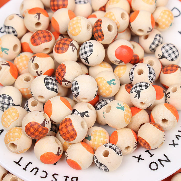 Wholesale 50PCS Halloween Colored Pumpkin Natural Color Wooden Beads JDC-BDS-TianYue024