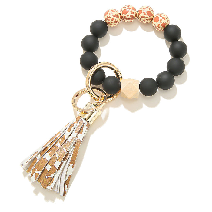 Wholesale Black Frosted Wooden Beads Tassel Pendant Bracelet Keychain JDC-KC-JinY009