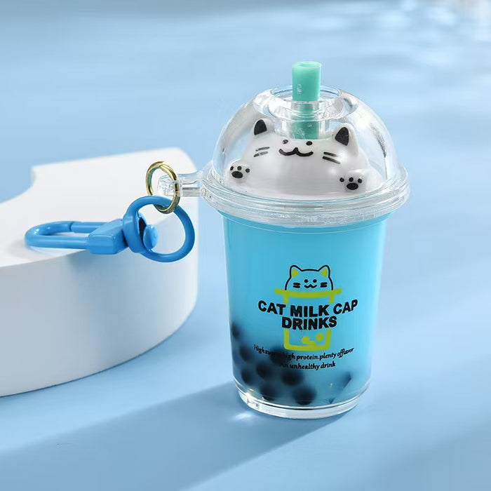 Wholesale Quicksand Cat Bubble Tea Keychain
