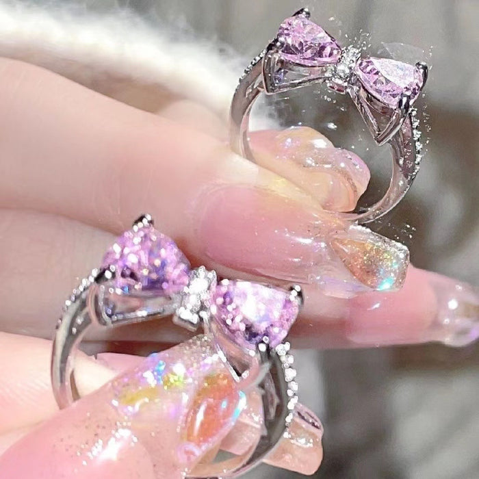 Wholesale Princess's castle pink bow open ring
