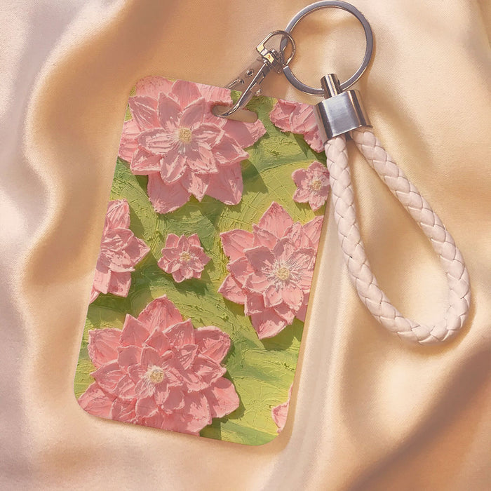 Wholesale Oil Painting Flower Card Holder with Lanyard Keychain