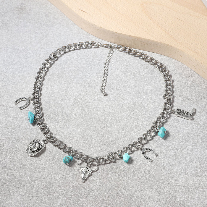 Wholesale Turquoise Tau Boots Bottle Alloy Pendant Necklace