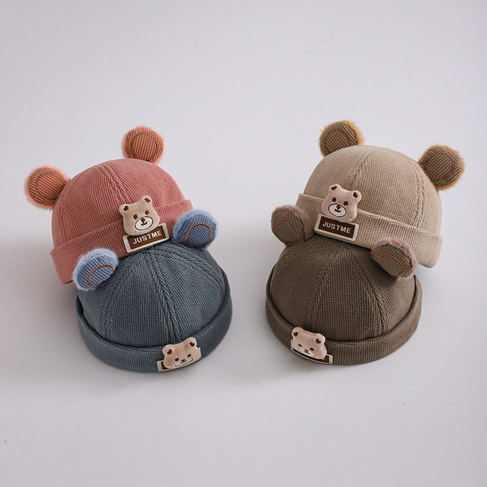 Wholesale Cartoon bear head in autumn and winter knitted thick children' s brimless duck tongue hat bear ears