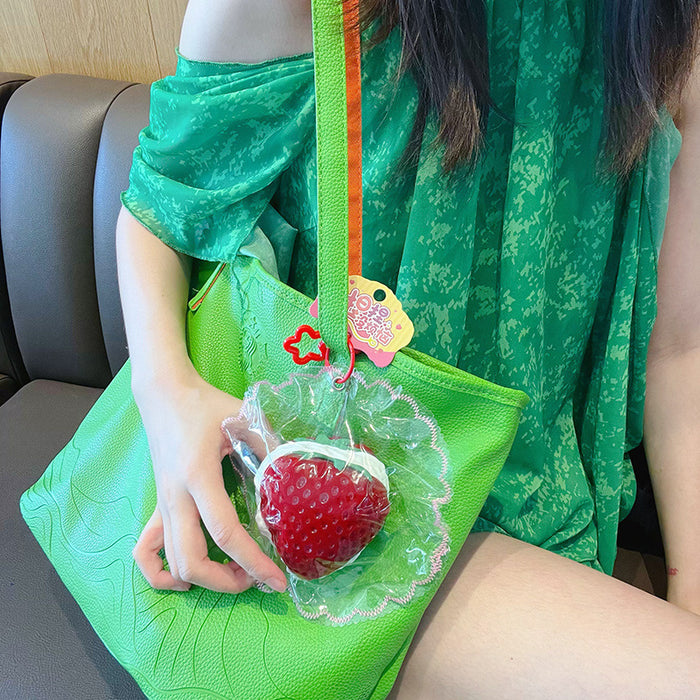 Wholesale Food Grade Silicone Strawberry Stress Relief Squeeze Keychain Bag Charm Stylish Gift