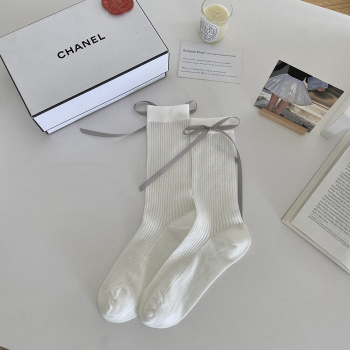 Wholesale Ribbon bow socks, thin mesh breathable hollow socks