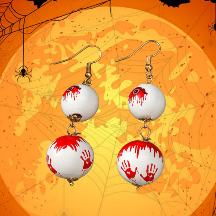 Wholesale Halloween Red Eyes Palm Wood Beads Pendant Earrings JDC-ES-JunJie008