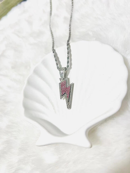 Wholesale New Full Diamond Lightning Pendant Personalized Trendy Jewelry Titanium Steel Necklace Accessories