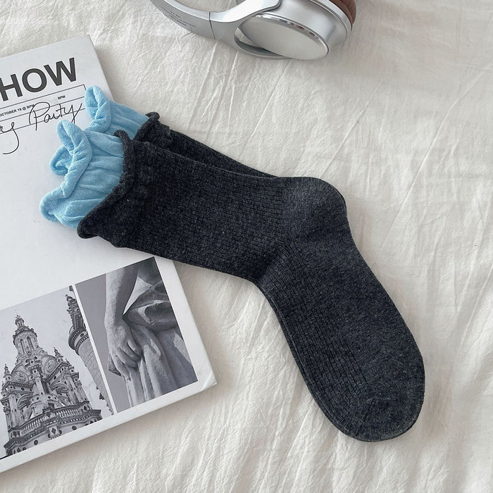 Wholesale Gray socks with color blocked double ribbed stacking socks, all season cotton, sweat absorbing