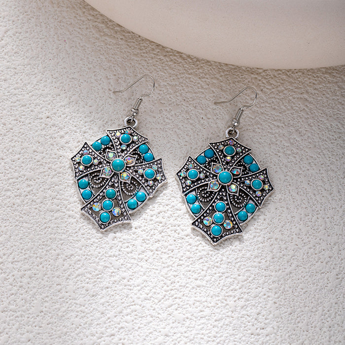 Wholesale Retro ethnic turquoise flower earrings