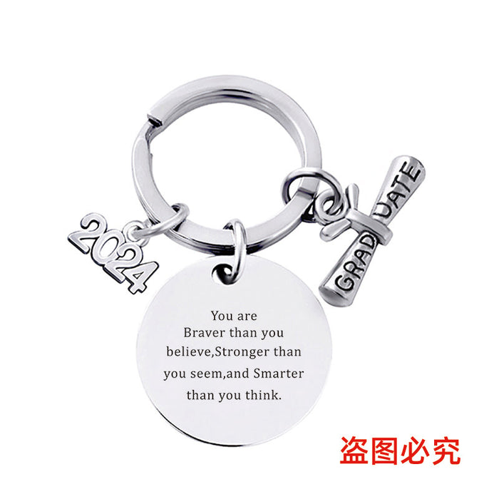 Wholesale Graduation Season Gift Round Stainless Steel Keychain JDC-KC-GangGu049