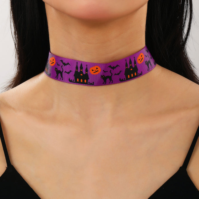 Wholesale Halloween Jewelry Ghost Spider Cute Cartoon Ribbon Printing Necklace