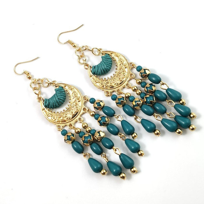 Wholesale Earrings Crescent-shaped Bohemian Water Drop Tassel Long Earrings