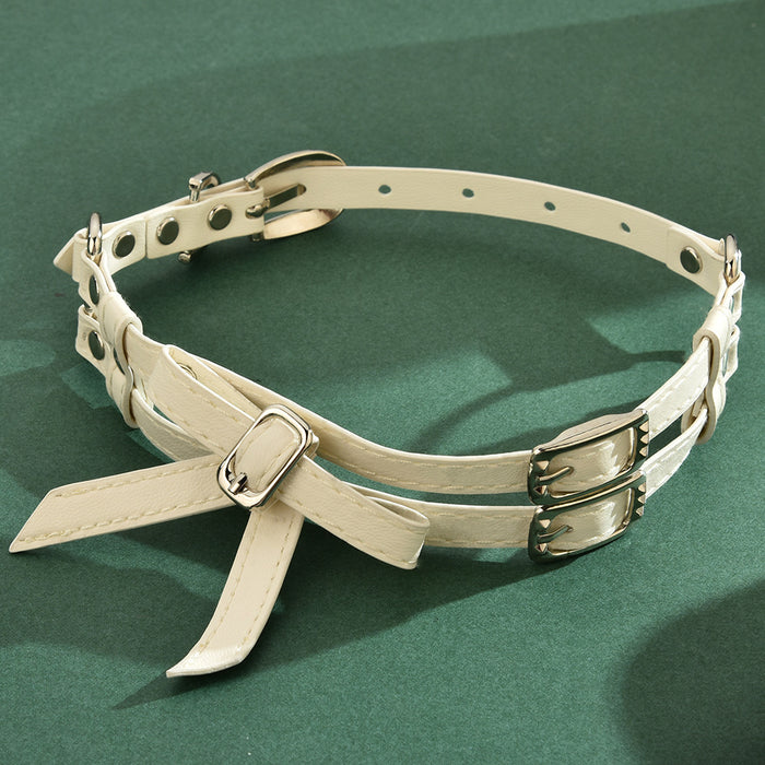 Wholesale Double Bow Choker Necklace Adjustable Leather Women Fashion Accessory Gift Boutique Resale