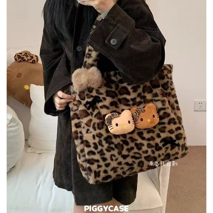 Wholesale Cartoon Printed Plush Bag Women's Autumn and Winter Lazy Large Capacity Leopard Print Shoulder Bag