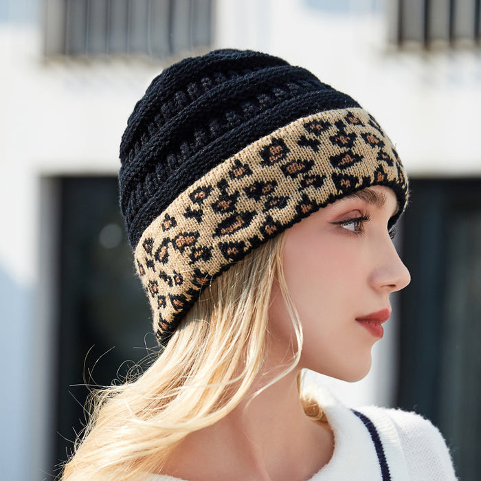 Wholesale Winter warm leopard print knitted hat