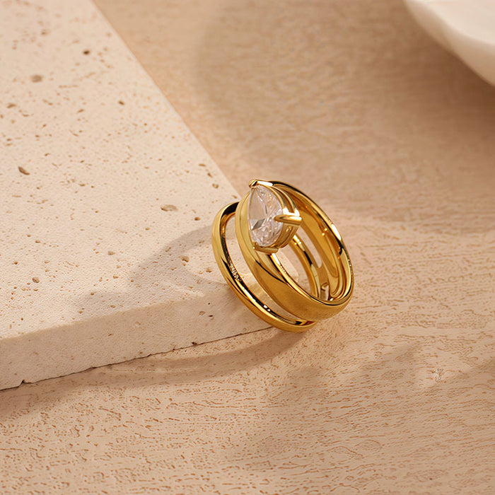 Wholesale New Light Luxury Geometric Waterdrop Diamond Ring Women's Stainless Steel Plated Jewelry