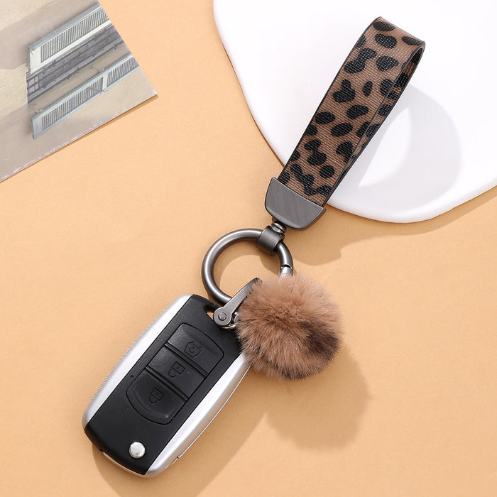 Wholesale Leopard Print Creative Leather Fur Ball Keychain JDC-KC-YiTian010