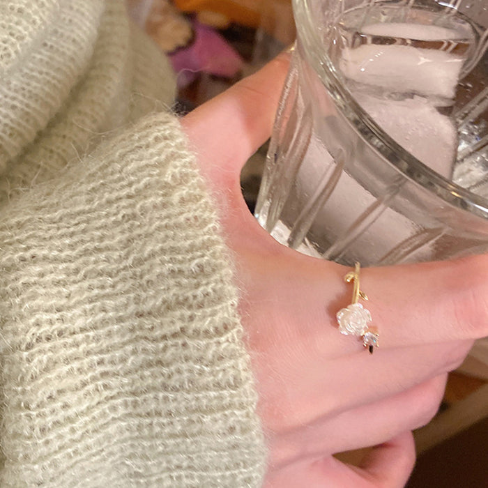 Wholesale Korean Style Camellia Open Ring Women's Adjustable Niche Design Sense Fashionable Personalized Light Luxury Advanced Sense Finger Ring