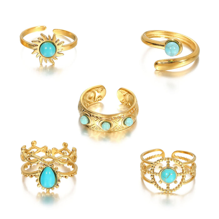 Wholesale Stainless Steel Open-Band Turquoise Rings