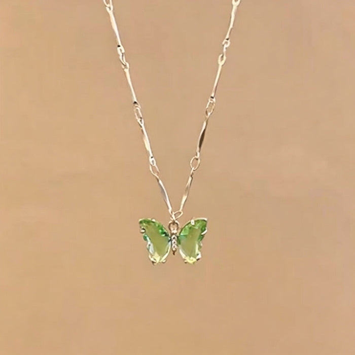 Wholesale Butterfly Double Layer Tassel Choker Necklace Metal Crystal Summer Chic Jewelry MOQ≥2