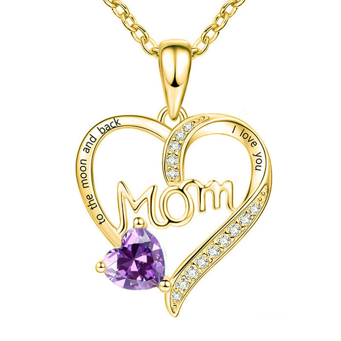 Wholesale Heart-shaped " MOM"  letter pendant necklace with rhinestones