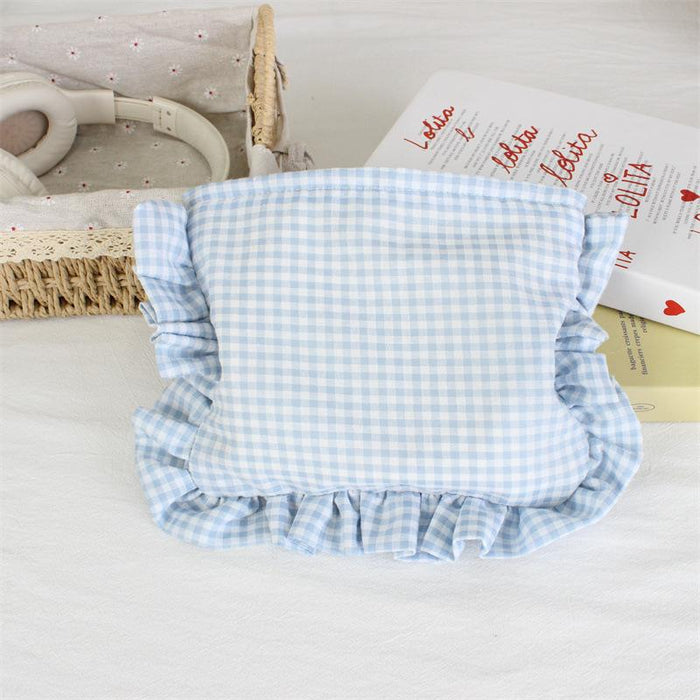 Wholesale Yellow Gingham Ruffle Trim Makeup Bag Large Capacity Portable Cosmetic Organizer For Everyday Use And Boutique Resale