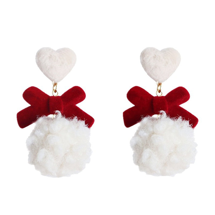 Wholesale  Ball Red Earrings Christmas Bow Plush Cute Earrings Ear Clip