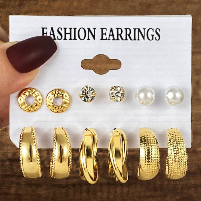 Wholesale Retro 6-piece creative heart-shaped rhinestone metal earrings