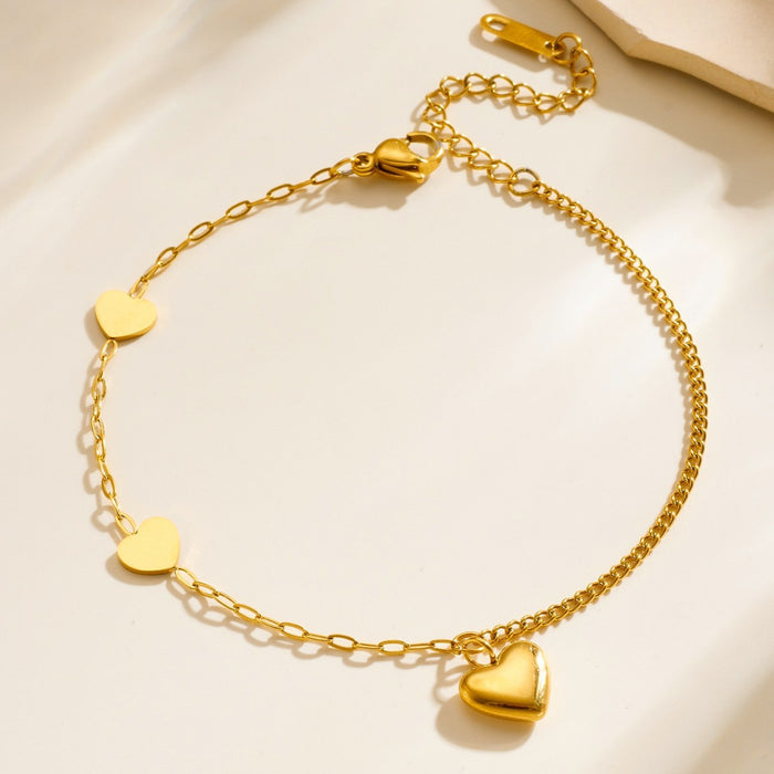 Wholesale Hollow Heart Stainless Steel Couple Anklet Set