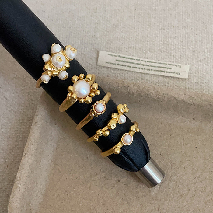 Wholesale Gold Ring with Pearl Flowers