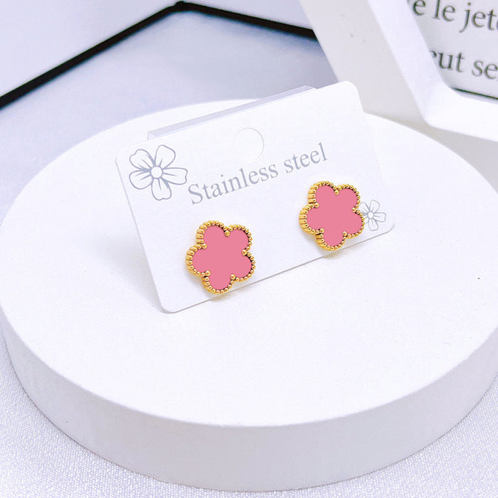 Wholesale Stainless Steel Five-Leaf Clover Bracelet Necklace Earring Set