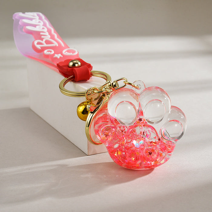 Wholesale  acrylic oil luminous bubble beads quicksand cat claw keychain bag pendant small gift