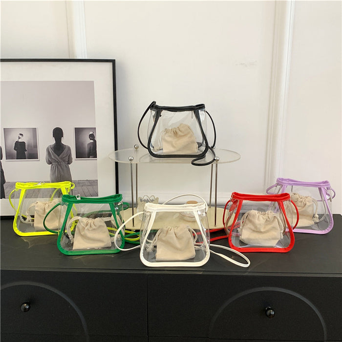Wholesale Street Trend Transparent Bucket Bag PU Small Handbag for Women Fashion Accessory