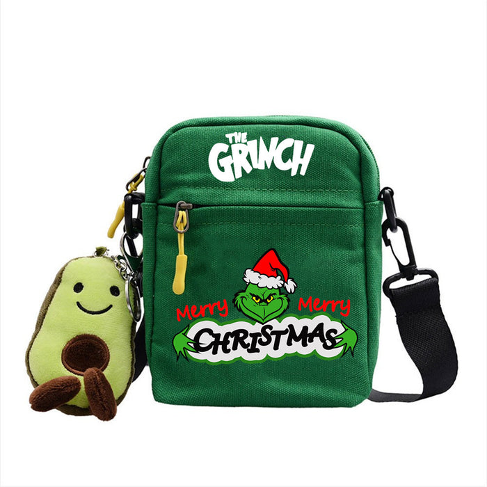 Wholesale Christmas Grinch Green Forest Monster Small Square Bag New Cute Shoulder Bag Colorful Simple Canvas Zipper JDC-SD-WDM002