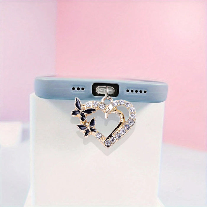 Wholesale Alloy diamond-encrusted heart and butterfly pendant for Mobile Phone Stands