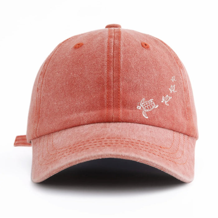 Wholesale Stylish Ocean Turtle Print Washed Distressed Baseball Cap Casual Peaked Cap Sun Protection Fashion Accessory Boutique Resale Gift