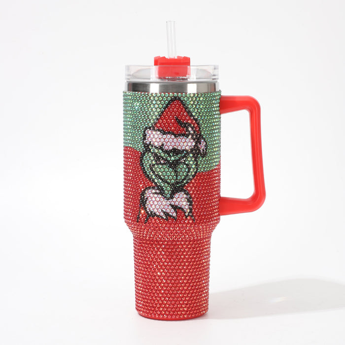 Wholesale Christmas Rhinestone Insulated Stainless Steel Tumbler with Handle 40oz MOQ≥2