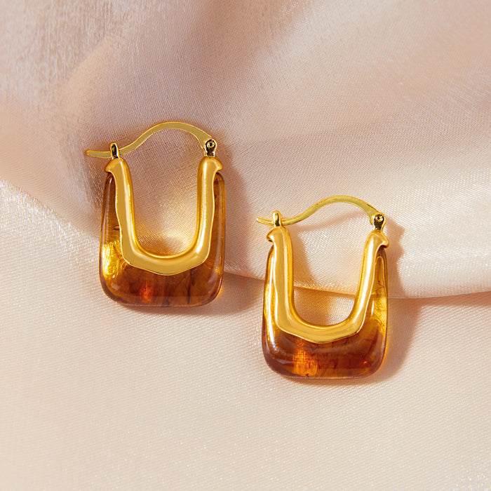 Wholesale Resin U-shaped Copper Earrings JDC-ES-MiLi001