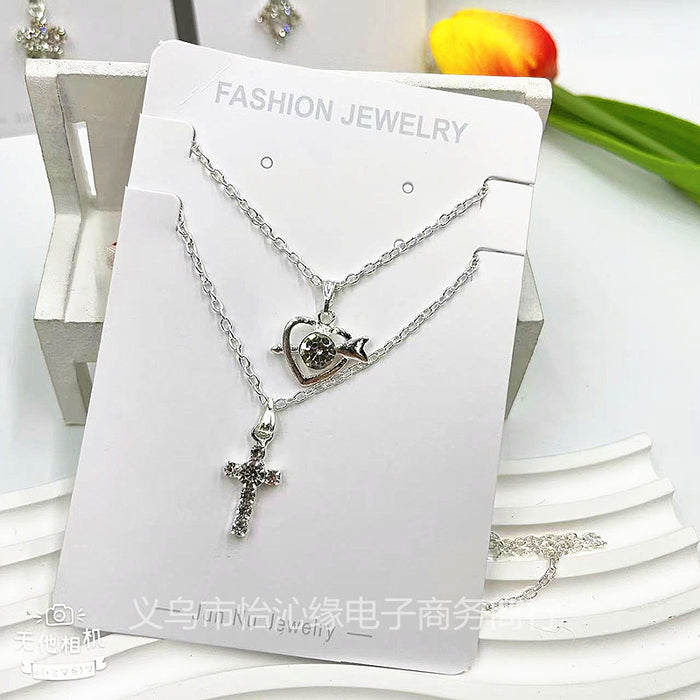 Wholesale New 2-piece necklace set with simple rhinestone for girls, collarbone chain, and student necklace set