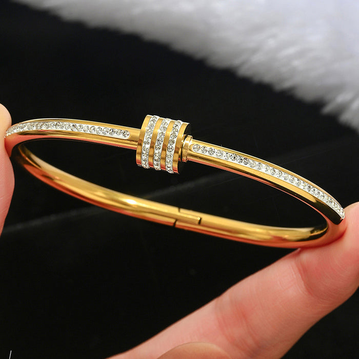Wholesale Titanium Steel Double  Rhinestone Bracelet Everyday Jewelry Accessory